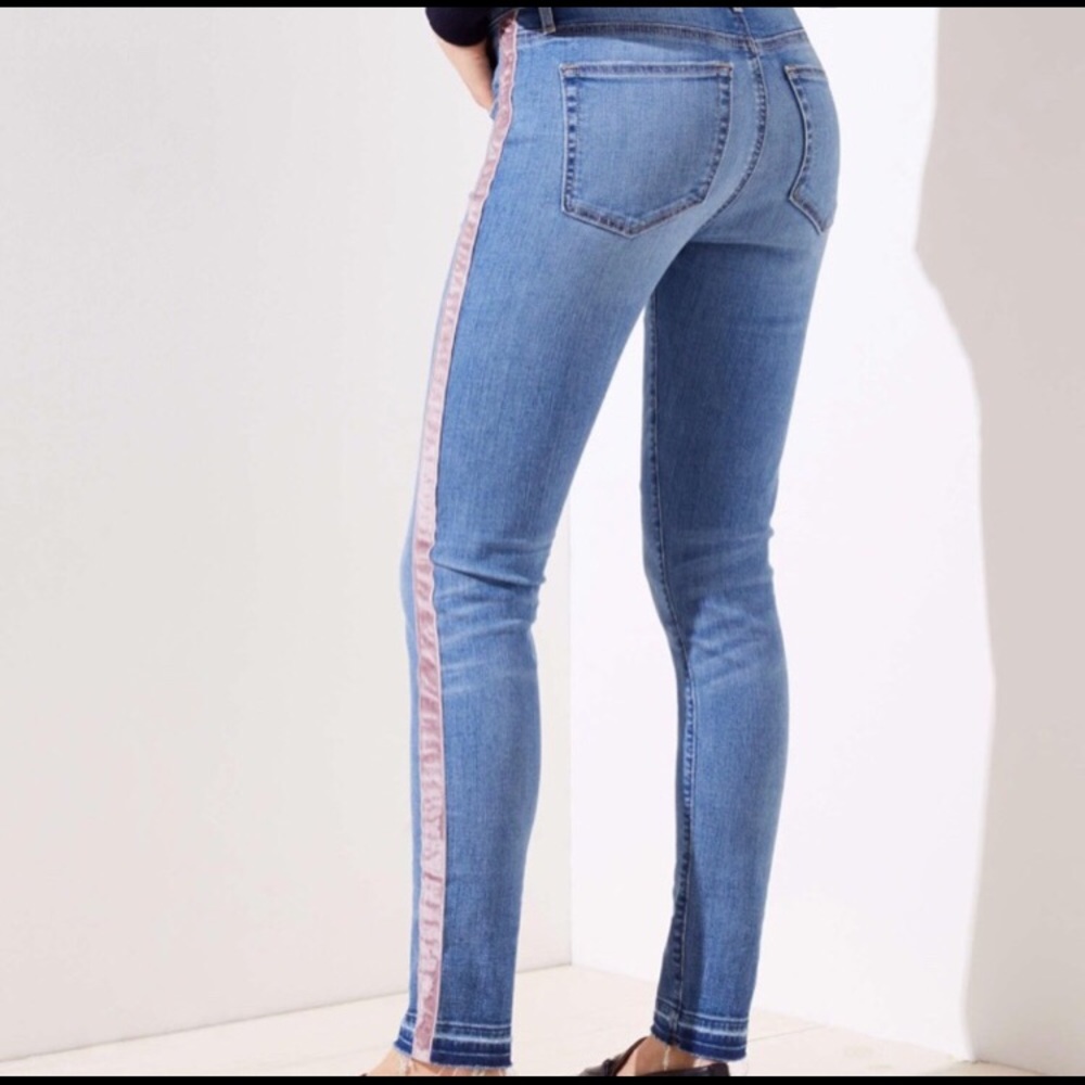 LOFT Velvet Stripe Skinny Jeans - Picture 3 of 7